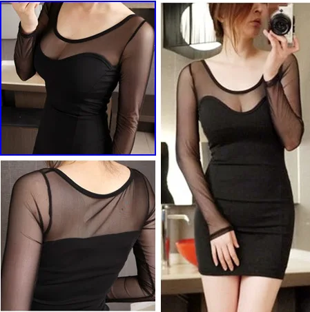 

Spring New Nightclub Mesh Perspective Low-cut Slim Bag Hip Bottom Dress Women Clothes 2018 Party Dress