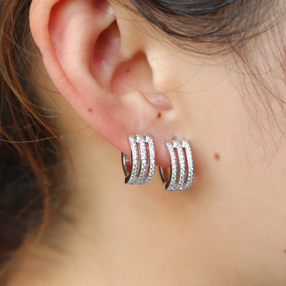 

Three line cz circle Small Huggie hoop factory minimal delicate jewelry 925 sterling silver girl women classic mini hoop earring