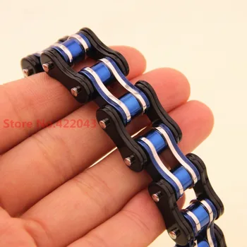 

Top Design Mens Gothic Silver Blue Black color Stainless Steel Bracelets Motorcycle Biker Chain Bracelet Jewelry 8.46" *21mm