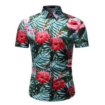 

2019 Summer hawaiian Shirt Fashion Men's Casual Button Hawaii Print Beach Short Sleeve Quick Dry Top Blouse Camisas Hombre