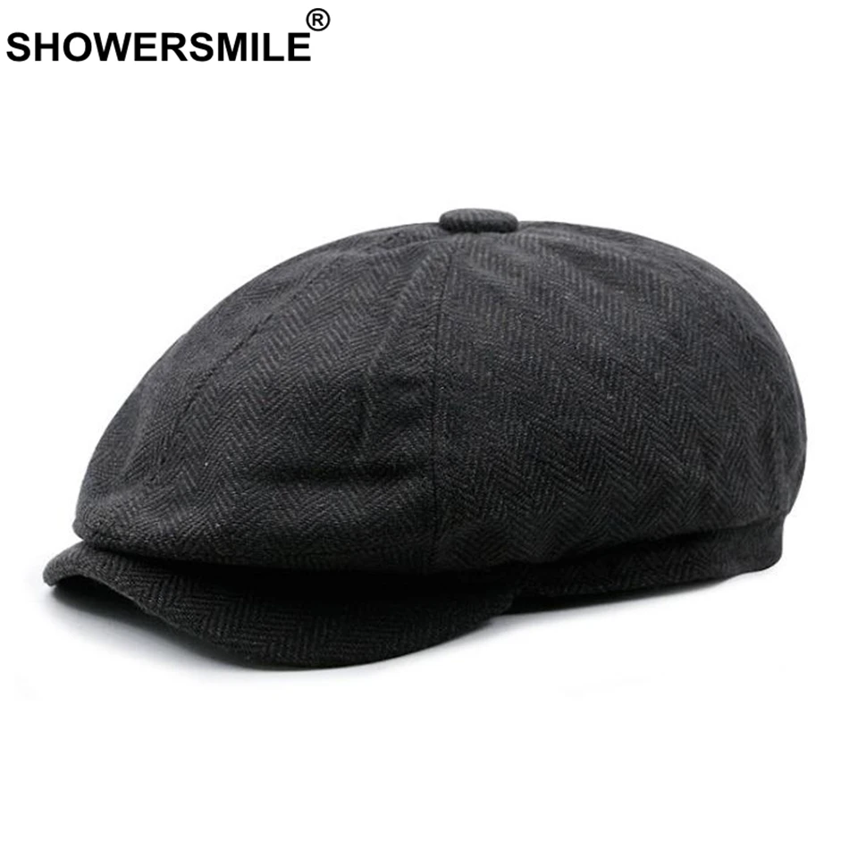 SHOWERSMILE Восьмиугольные шляпы в елочку, мужские винтажные хлопковые кепки Newsboy, мужские классические шапки в британском стиле, осенне-зимние шапки