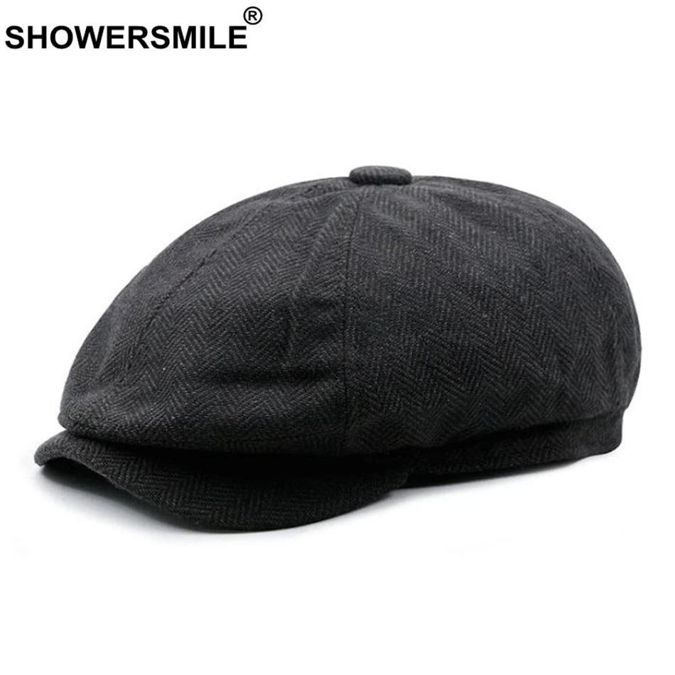 

SHOWERSMILE Herringbone Octagonal Hats Men Vintage Cotton Newsboy Caps Male Classic Painter British Style Hat Autumn Winter Caps