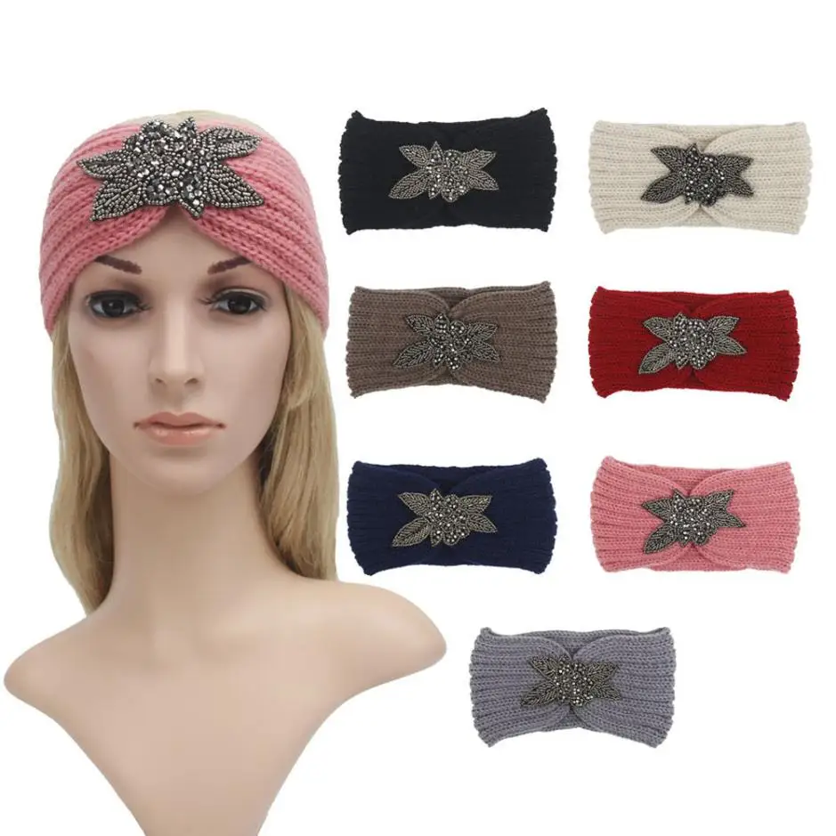 

Women Lady Crochet Bow Knot Turban Knitted Elastic Head Wrap Hairband Handmade Keep Warm Hairband Hair Band Accessories