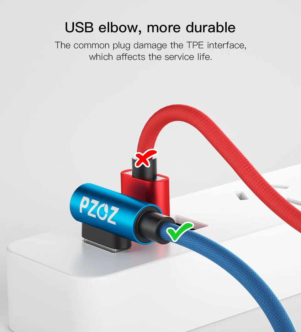 PZOZ 2 м usb c кабель 3,1 Быстрая зарядка 90 градусов нейлоновая оплетка L Тип шнур для передачи данных зарядное устройство для samsung S8 S9 Note 8 9 Xiaomi mi6 mi8