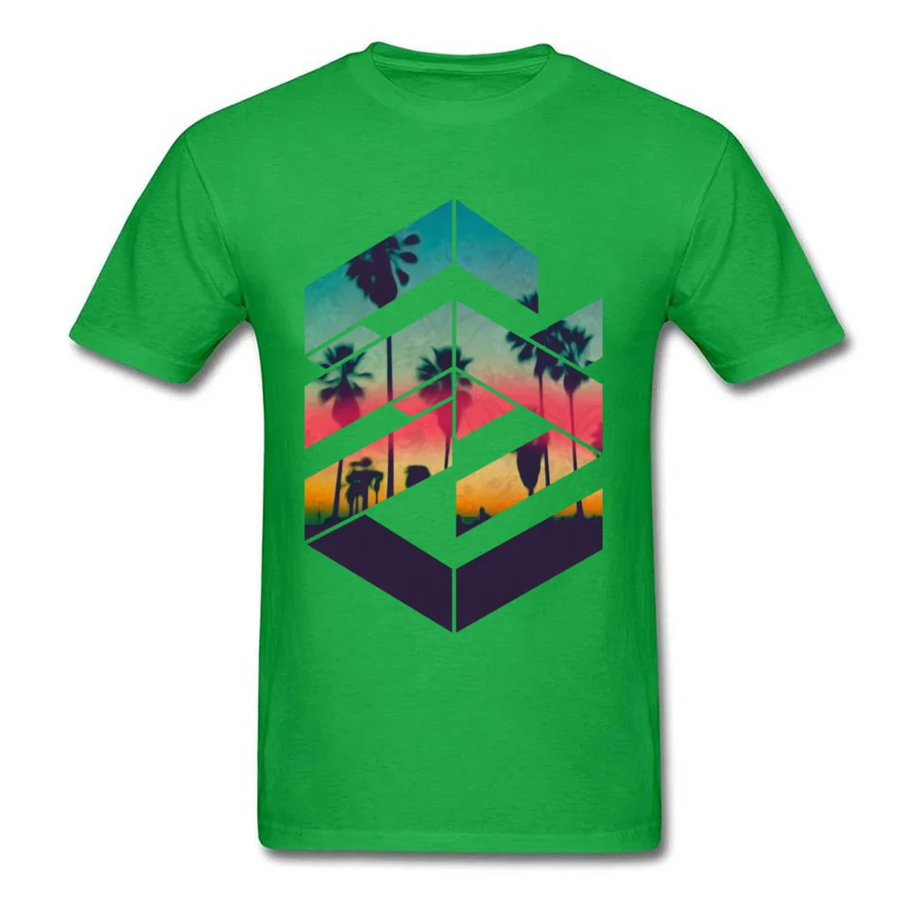 Design T-shirts Brand Round Collar Geometric Sunset beach Cotton Male Tops & Tees Casual Short Sleeve Tee-Shirt Geometric Sunset beach green