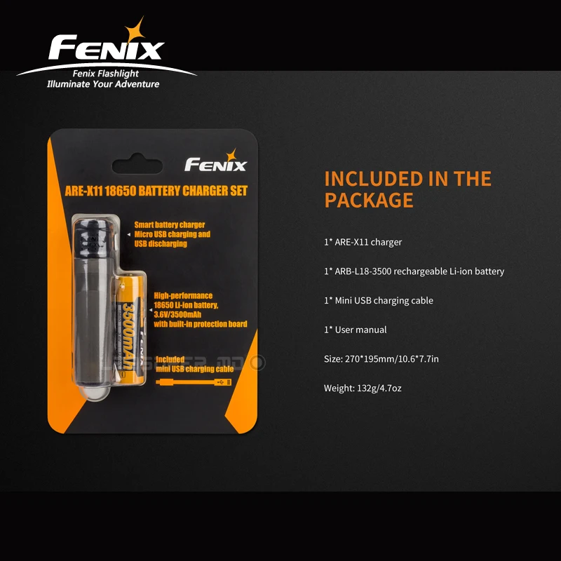 Горячий торт FENIX ARE-X11 зарядный комплект usb зарядка и микро USB разрядка Смарт зарядное устройство с 18650 литий-ионная батарея