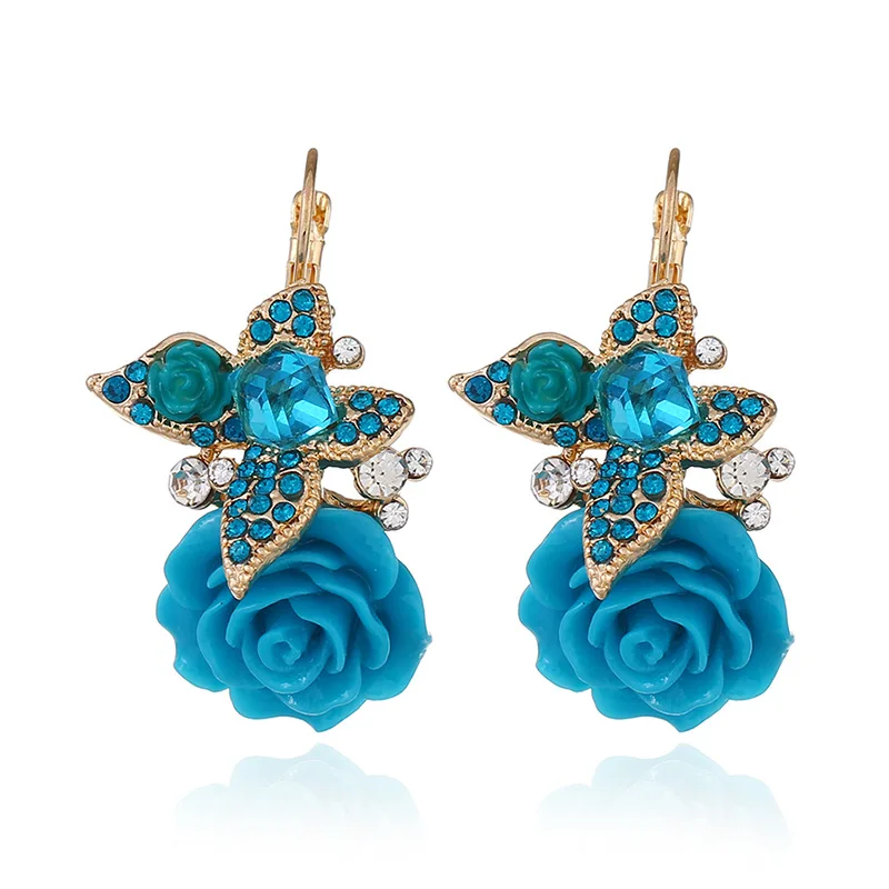 Dream Candy винтажные полимерные серьги в виде цветка розы для женщин, изысканные стразы в виде бабочки, серьги-гвоздики, модные ювелирные изделия, новинка - Окраска металла: blue