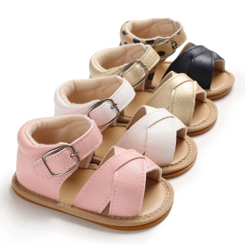 Сандалии из ПУ для новорожденных девочек; обувь для маленьких мальчиков и девочек; сезон лето; весенняя обувь с мягкой подошвой; обувь для новорожденных; 0-18 месяцев
