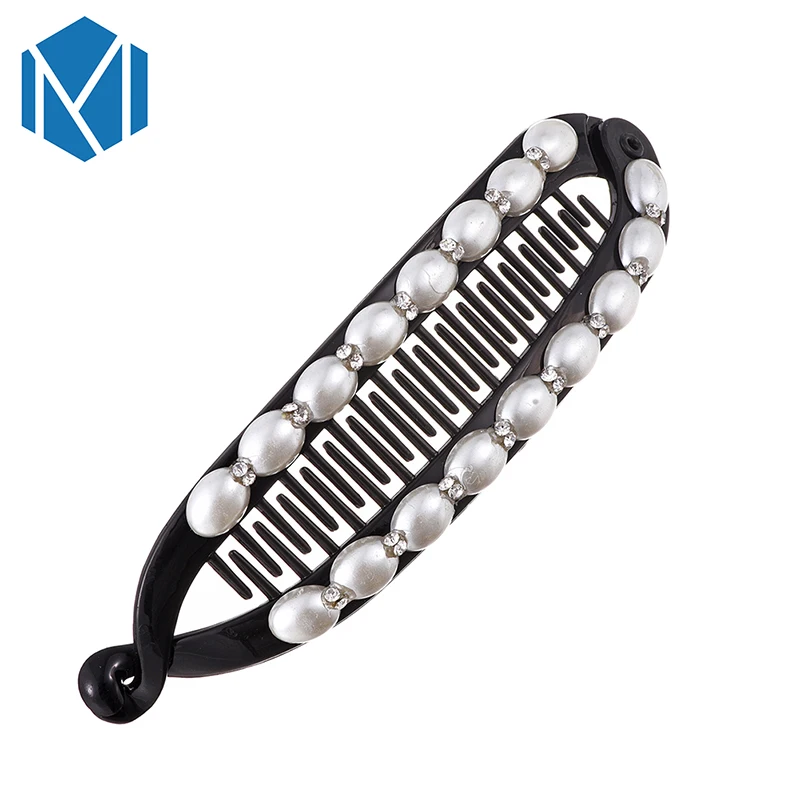 M MISM New Arrival Pearl Banana Hair Claws Faux Clips Rhinestone Hair Accessories Hairpins for Women Barrettes Headband