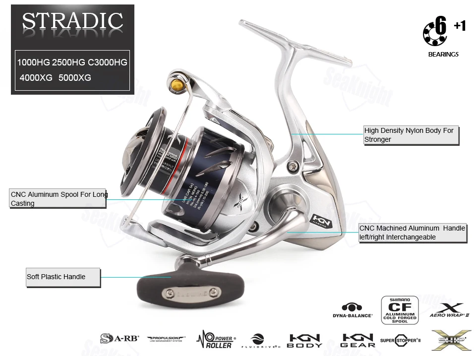 Катушки Shimano Stradic FK 1000HG 2500HG C3000HG 4000XG C5000XG Спиннинг рыболовная Катушка морской 7BB 6,0: 1 6,2: 1 X-SHIP Особенности