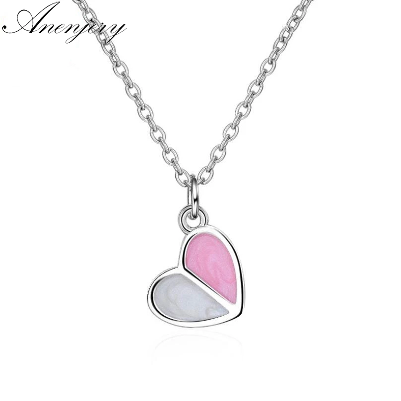 

Anenjery 925 Sterling Silver Necklace Ice Cream Heart Chain Necklace For Women Girl collares choker Good Friend Gift S-N225