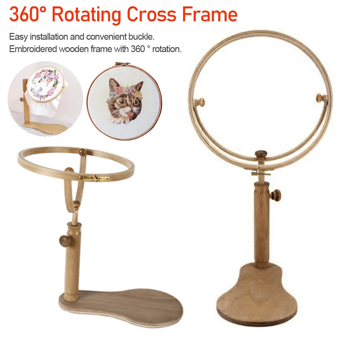 

Adjustable Embroidery Hoop Stand Wood Cross Stitch Hoop Set Embroidery Ring Frame Embroidery Tools