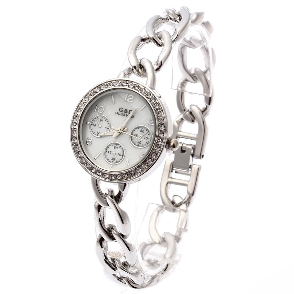 

2016 New Fashion Women's Wrist Watch Analog Quartz Watches Stainless Steel Band Three Dials Silver
