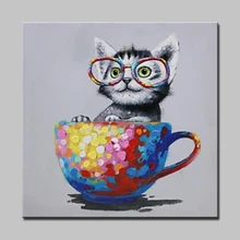 Картины Mintura, ручная роспись, мультяшная чашка и кошка, животные, Масляные картины на холсте, современные абстрактные настенные художественные картины для домашнего декора, произведение искусства