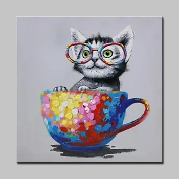 

Mintura Pictures Hand Painted Cartoon Cup And Cat Animal Oil Paintings On Canvas Modern Abstract Wall Art For Home Decor Artwork