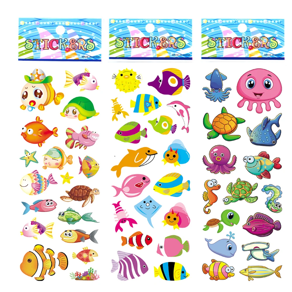 6 Sheets Ocean Marine Life Animals Aquatic Creatures Scrapbooking Bubble Stickers Emoji Reward Kids Toys Factory Direct Sales