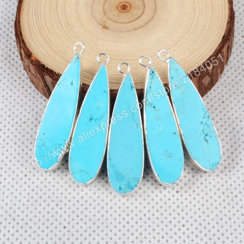 Long Drop Blue Howlite Turquoise Silver Plated Necklace Charm Beads Double Bails Making Jewelry S0869