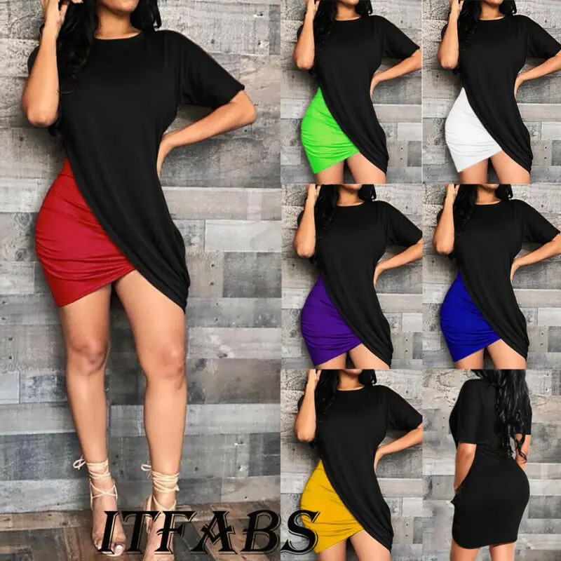 

2019 Newest Hot Womens Loose Patchwork Color Plus Size Mini Dress Summer Casual Sundress Ladies Club Party Dress