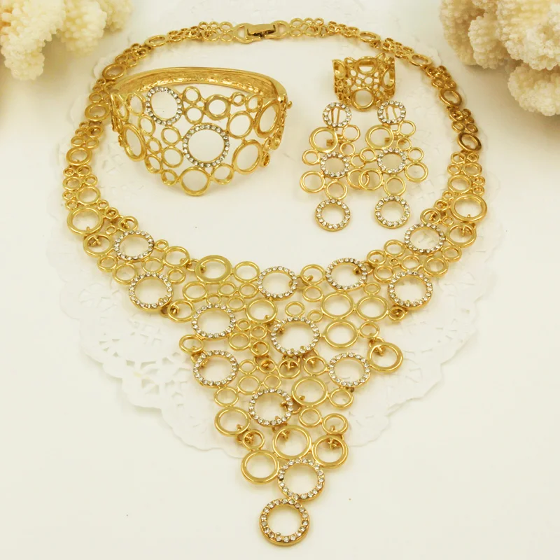 Original Fashion Dubai golden full crystal bridal jewelry sets Italian set for women girls wedding Jewelry sets