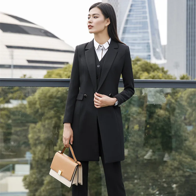 Элегантный женский костюм офисные женские деловые рабочие брюки костюмы женская униформа Длинные куртки брюки жилет плюс размер 4XL XXXL Зима