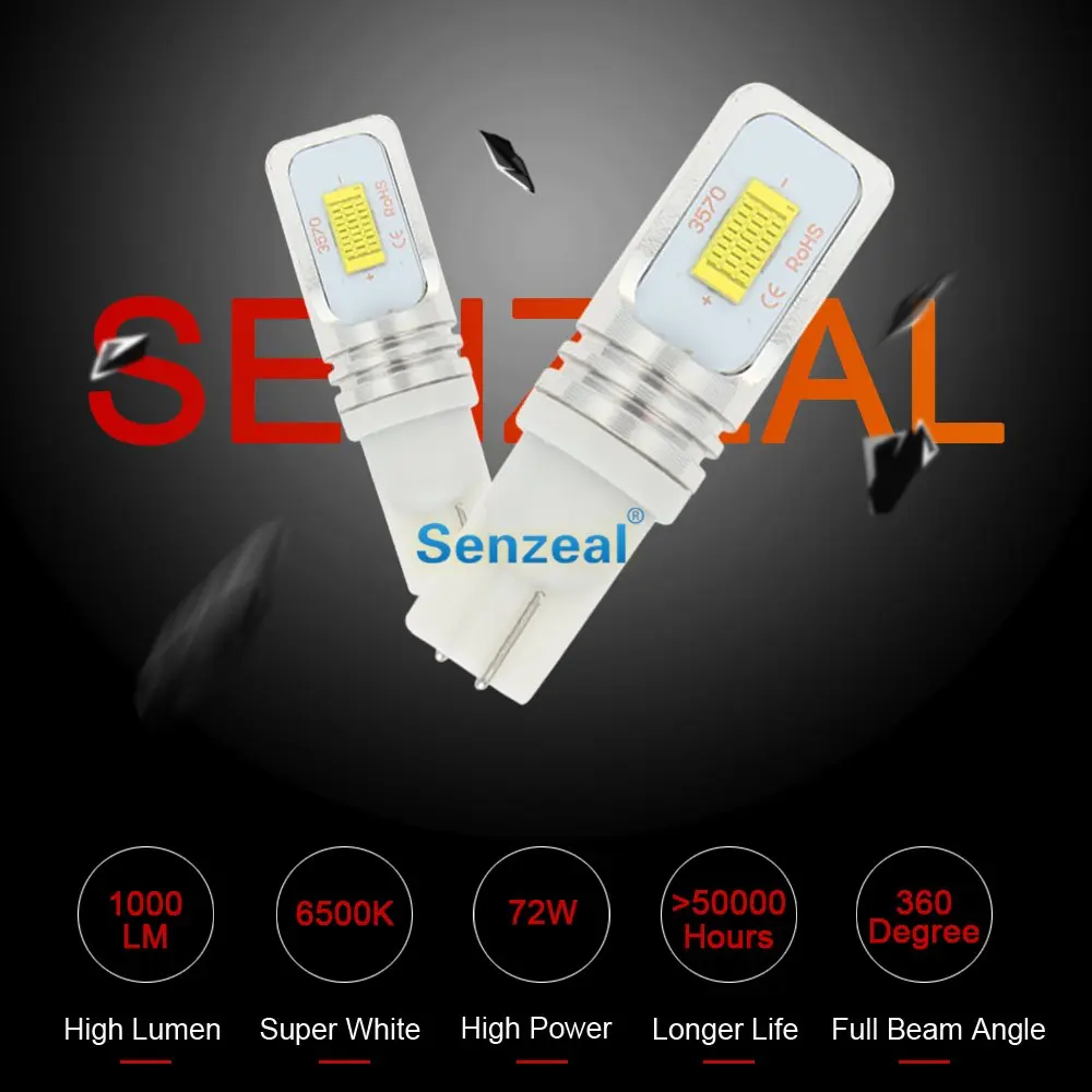 SENZEAL 2 шт. T10 Автомобильный светодиодный светильник W5W 1000Lm 3570 CSP 194 лампы 168 72W фары