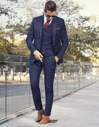 Темно-синий формальный ночной мужской костюм для свадебного костюма мужской пиджак брюки жилет Slim Fit Ужин смокинг Выпускной костюм Homme на
