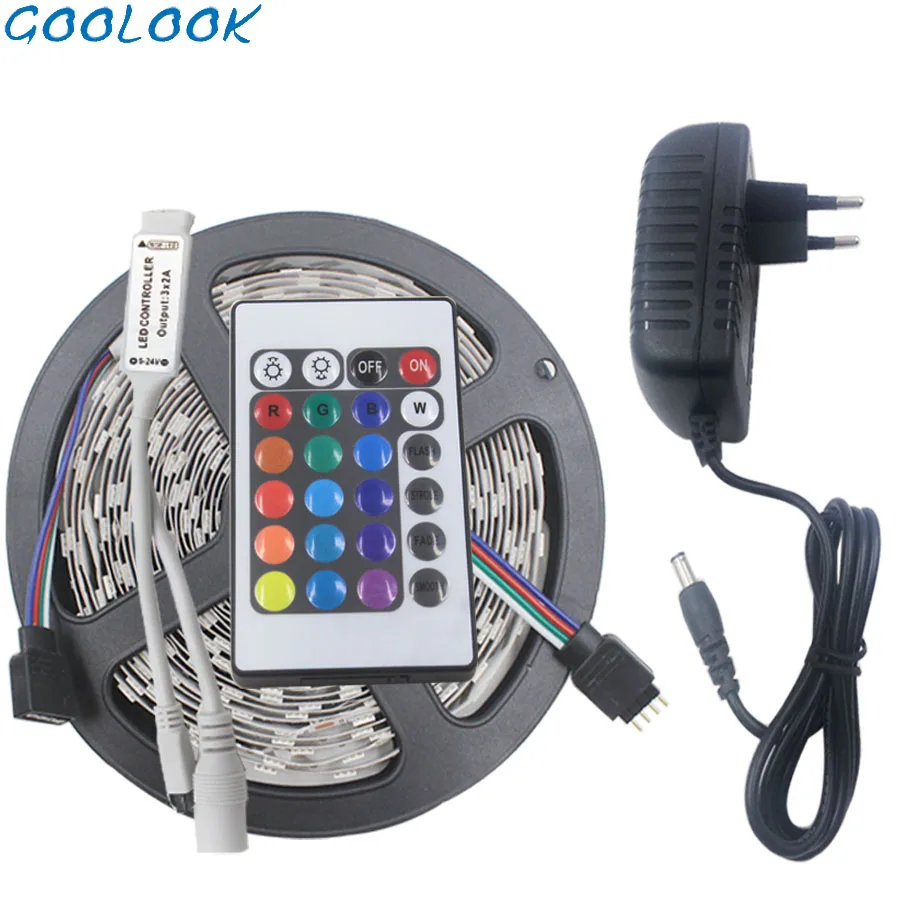 Светодиодная лента 2835 SMD RGB 3528 гибкая 5 м 10 водонепроницаемая + пульт