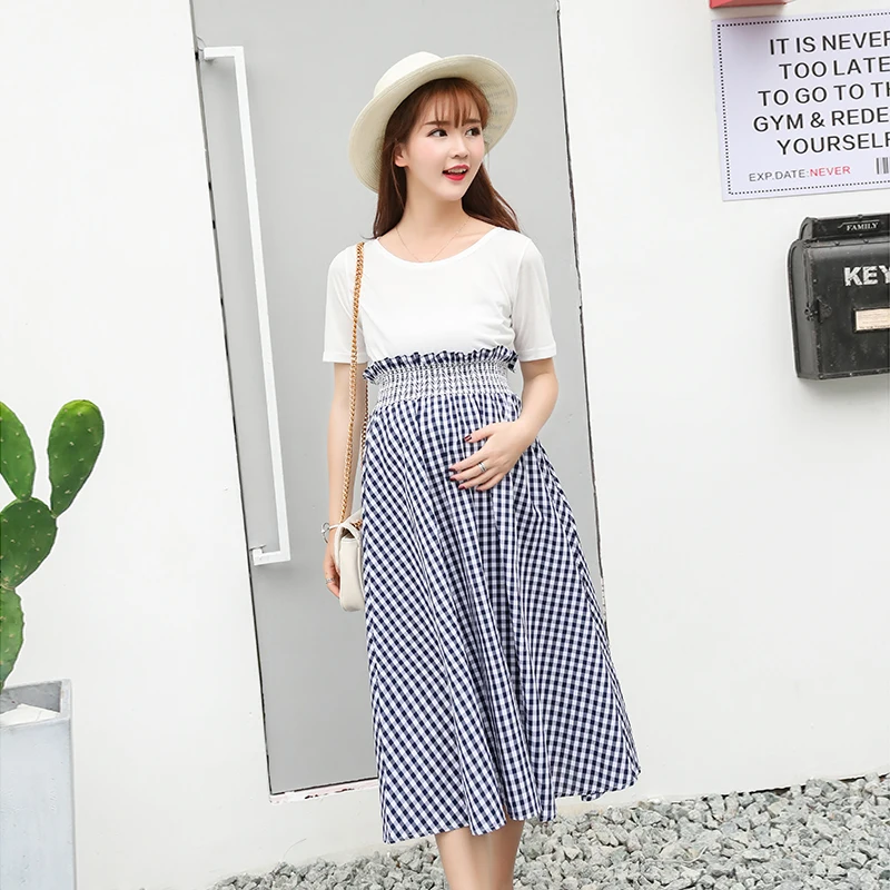

Summer pregnancy clothing maternity dress pregnant woman dress Two sets Long section high waist loose dresses plus size