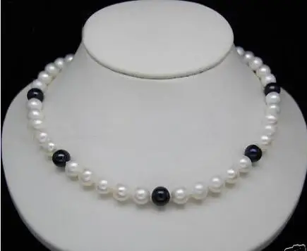 

Free Shipping>>new hot 8-9mm white & black pearl Charming necklaces 18