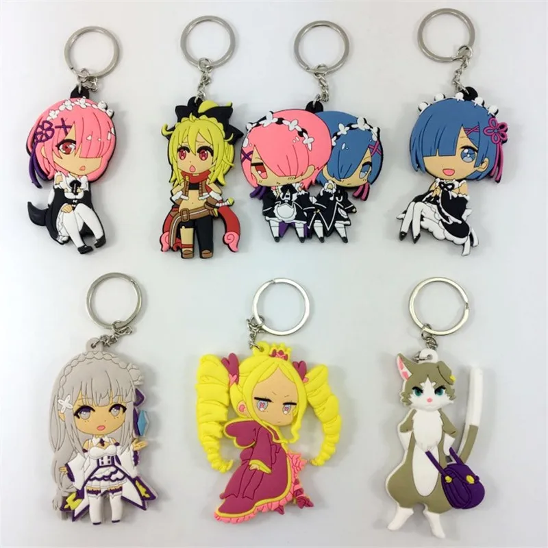 

Anime Figures Toys Re Life in a Different World from Zero Ram Rem Emilia Packu Cat PVC Keychain Bag Phone Pendants Dolls Gift