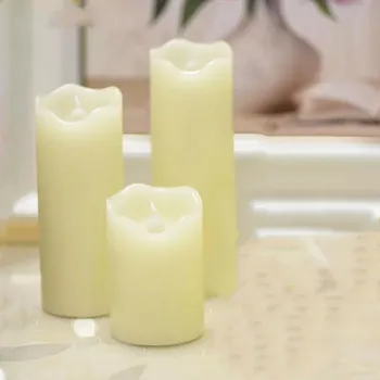 

Set of 3 Battery powered Flameless Led Pillar Candle Paraffin Wax wavy Edge Night lamp Home Wedding party decor 10-12-15CM(H)