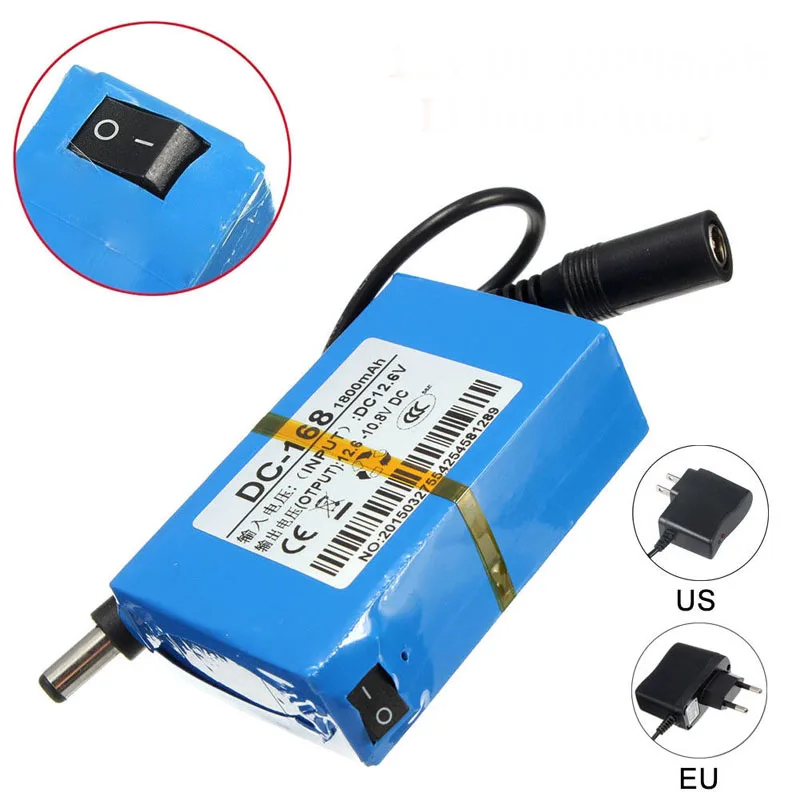 DC-168 DC 12V 1800mAh Portable Li-ion Rechargeable Polymer Power Battery Pack DC168 with AC Wall Charger US/EU Plug | Электроника
