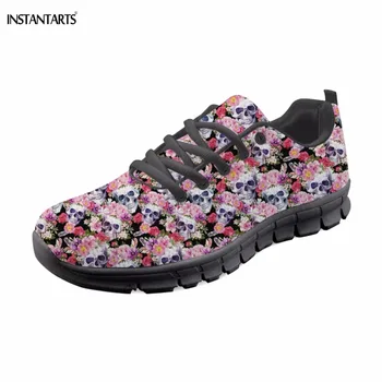 

INSTANTARTS Punk 3D Skull Candy Print Women Lace Up Sneakers Cool Design Female Mesh Flats Shoes Fashion Brand Walking Footwear