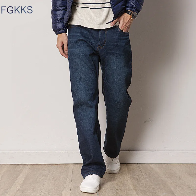 FGKKS Брендовые мужские джинсы брюки 2019 Весна Для Мужчин's Повседневное Высокое качество джинсовые для мужчин однотонные прямые брюки джинсы