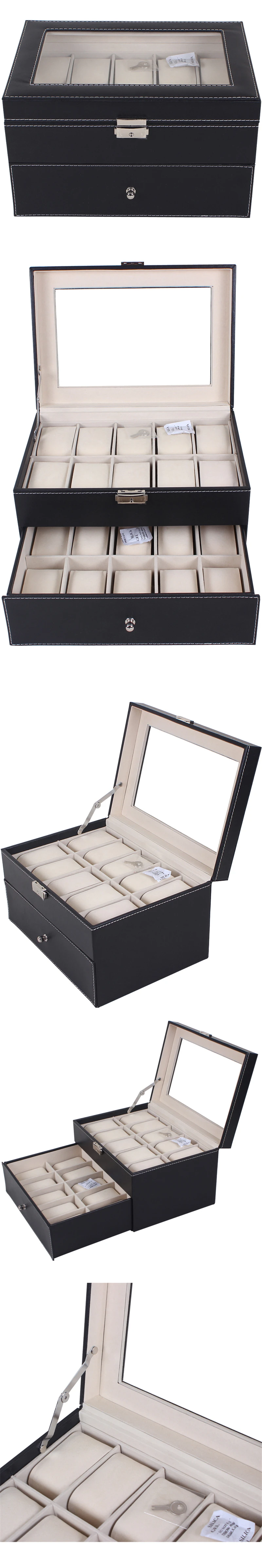Коробка для часов из искусственной кожи Aivtalk 20 слотов двухслойные наручные часы упаковочная коробка для хранения держатель, органайзер для ювелирных часов продавцов