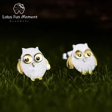Lotus весело момент Настоящее стерлингового серебра 925 природных творческий ручной Модные украшения Ctue Сова серьги для Для женщин Brincos