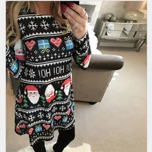 New Arrival 2017 Autumn Fashion Elegant Plus Size Women Clothing Casual Christmas Print Dresses A-Line Dress Vestidos Large Size
