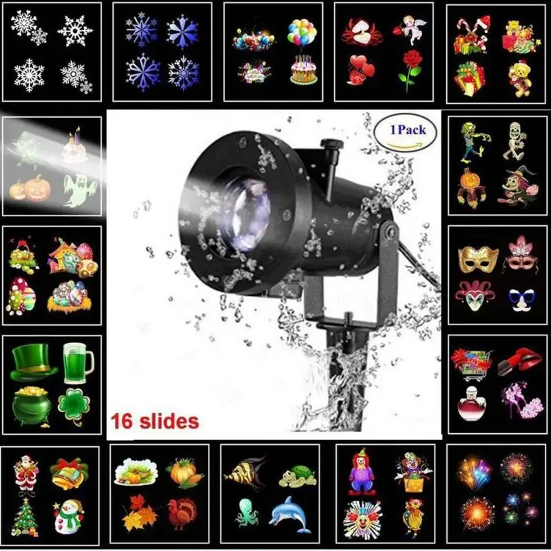 

Snowflake Star Projector Atmosphere Lighting Outdoor Garden Christmas Lamp Disco Bulb Garden Laser Waterproof 16 Pattern Z30
