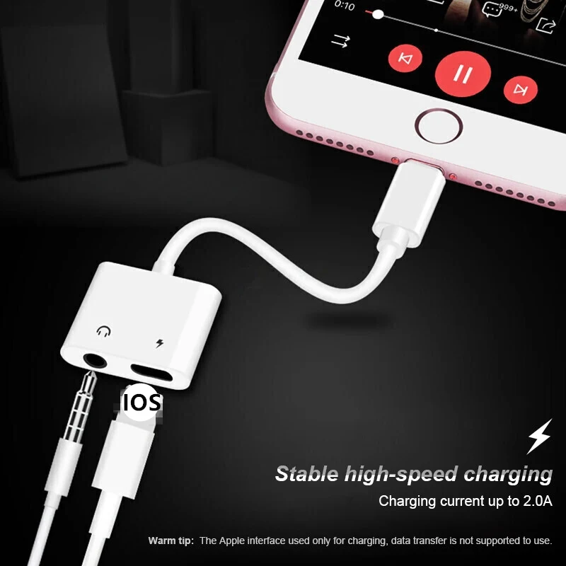 

KSTUCNE Dual Aux Audio Charger Adapter For iPhone 7 8 Plus XR 2 in 1 Dubbele Splitter Jack Audio oplaadkabel Adapter Conversion