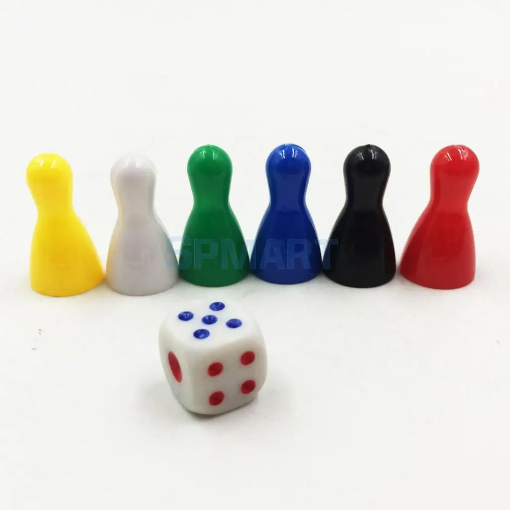 

MagiDeal 6Pcs Colorful Pieces Pawn Chess Chessman Plastic Pieces Dice Set for Board Card Games Children Friends Party Toys