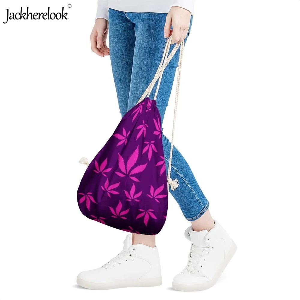 Jackhereook Зеленый конопли листья шаблон женщины мужчины Drawstring сумки повседневные уличные большие рюкзаки для хранения студентов мешок сумки