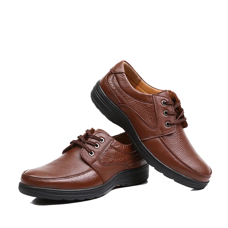 NPEZKGC Spring Men Shoes Leather Men's Loafers lace up Casual Middle-aged Wear-resistant Soft Bottom Business Shoes Man NPEZKGC Spring Men Shoes Leather Men's Loafers lace up Casual Middle-aged Wear-resistant Soft Bottom Business Shoes Man