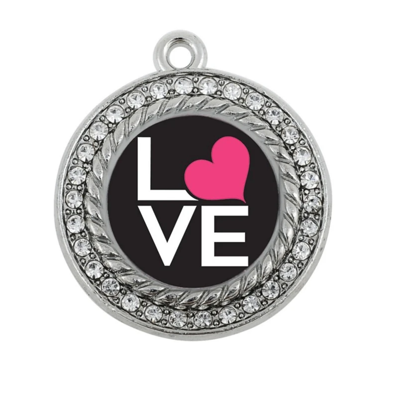

LOVE HEART CIRCLE CHARM antique silver plated jewelry