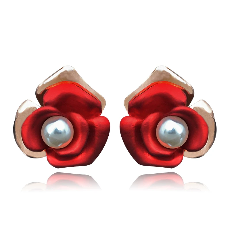 

Romantic Rose Flower Nice Imitation Pearls Stud Earrings for Women New Fashion 2019 Sale Jewelry E00958