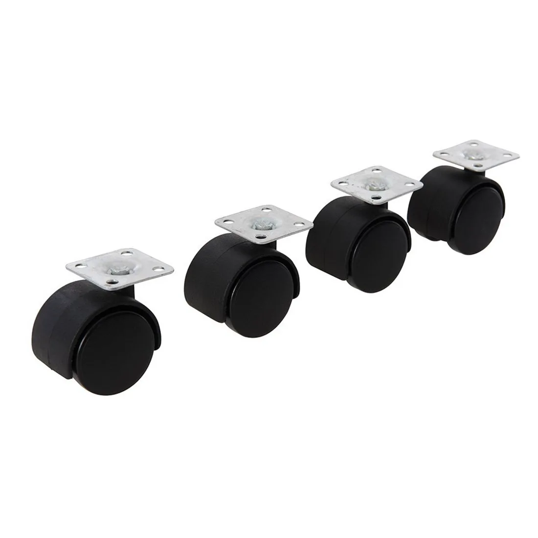 

4PCS Black Twin wheel furniture castors with fixing plate by Express Fittings Replacement Office Computer Chair Swivel Castors