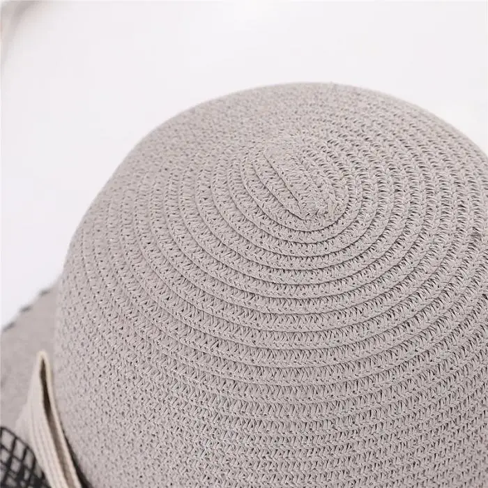 Women Sun Protective Strawhat Bowknot Decor Simple Breathable Beach Cap for Summer NGD88