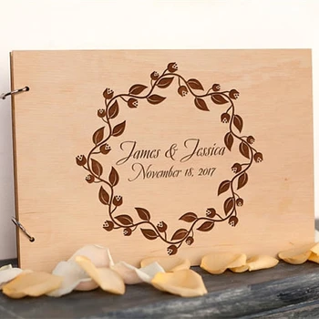 

Personalized Wedding Guest Book,Rustic Wreath Wedding Photo Album,Custom Wood Sign Guestbook,Diy Scrapbook Album,Wedding Decor