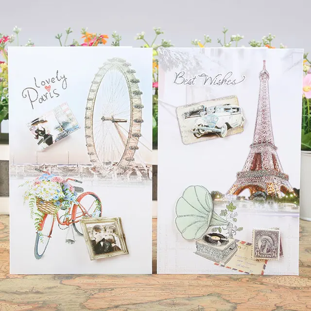 8pcs set 3d flash powder eiffel tower elegant greeting cards elegant greeting cards