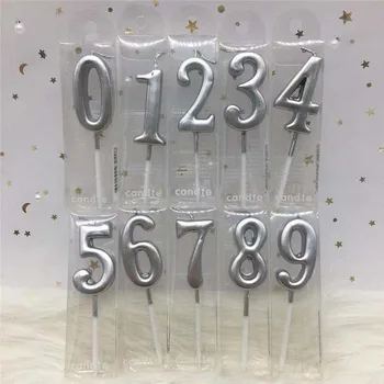 

1 pcs Silver Happy Birthday Candles cake Party Decorations Adults/Kids 0-9 Number uninflated Candles Decor Party Supplies