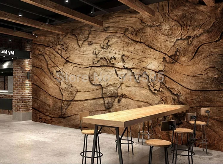 Пользовательские 3D фото обои старинные деревянные зерна карта мира фон настенная живопись гостиная спальня ресторан настенная бумага